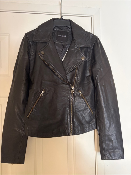 Madewell Jackets & Blazers - NWT Madewell Women's Black w/ Brass Hardware Washed Leather Motorcycle Jacket